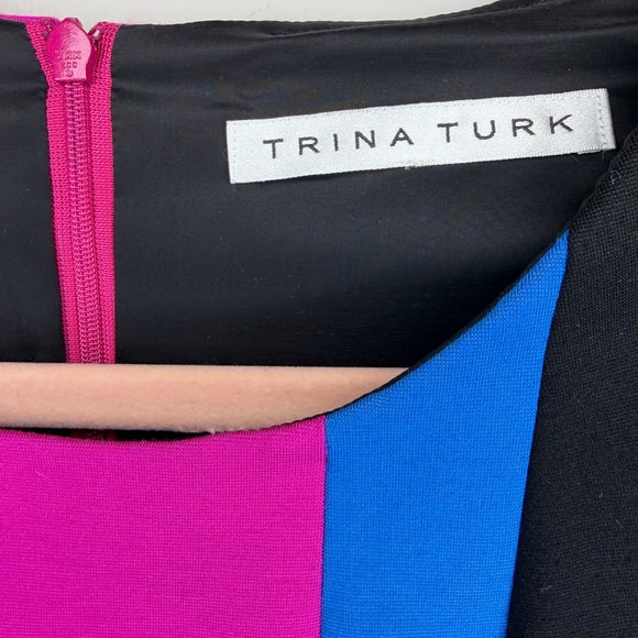 Trina Turk Colorblock Sheath Dress Pink Blue Black Sleeveless Stretch Small - Picture 4 of 13